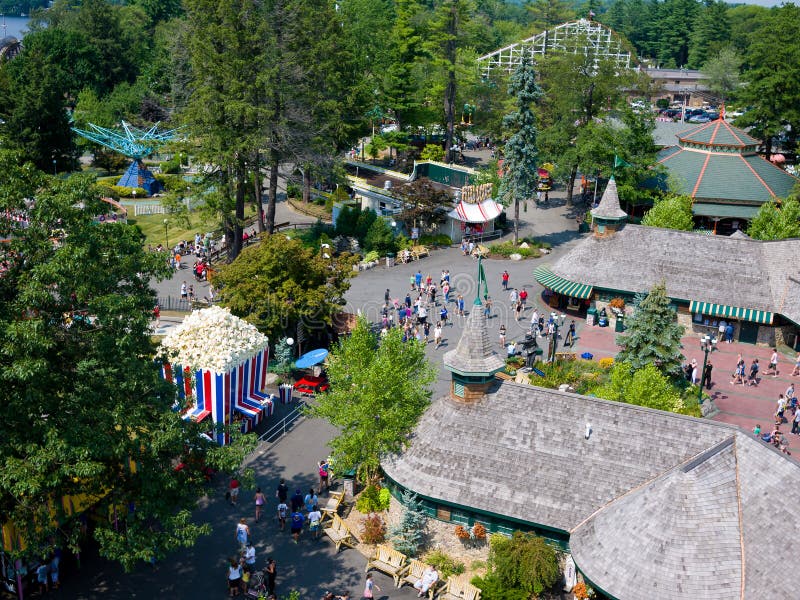 Since 1902, Canobie Lake Park in New Hampshire has been providing family amusement. In this aerial view one can see the 1930s rollercoaster, entrance way, popcorn concession and other amusements. Since 1902, Canobie Lake Park in New Hampshire has been providing family amusement. In this aerial view one can see the 1930s rollercoaster, entrance way, popcorn concession and other amusements.