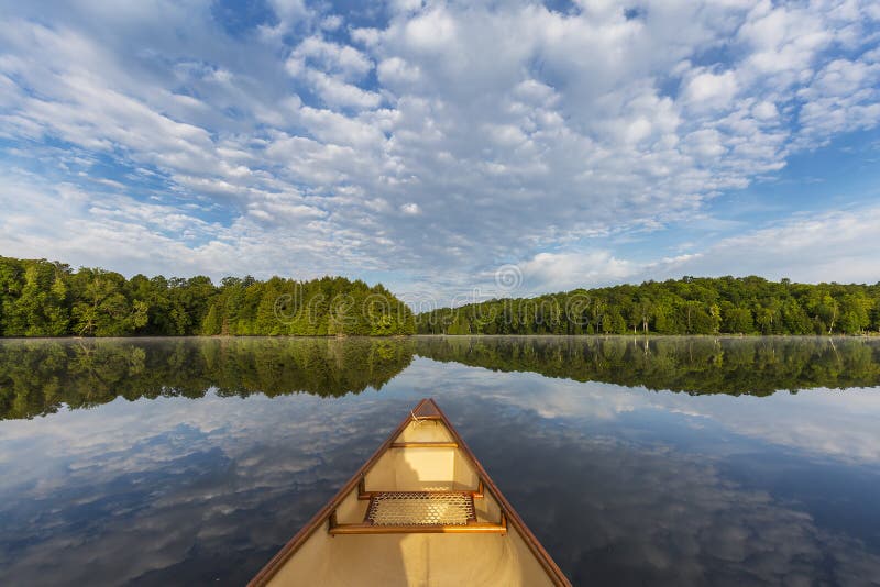 Canoe bow on a Canadian lake in summer