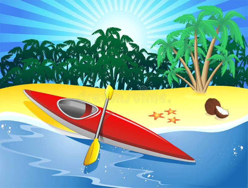 canoe kayak on exotic beach stock vector - illustration of