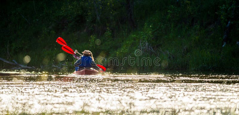 Canoe river, sunset light stock photos Canoe river, sunset light stock photos