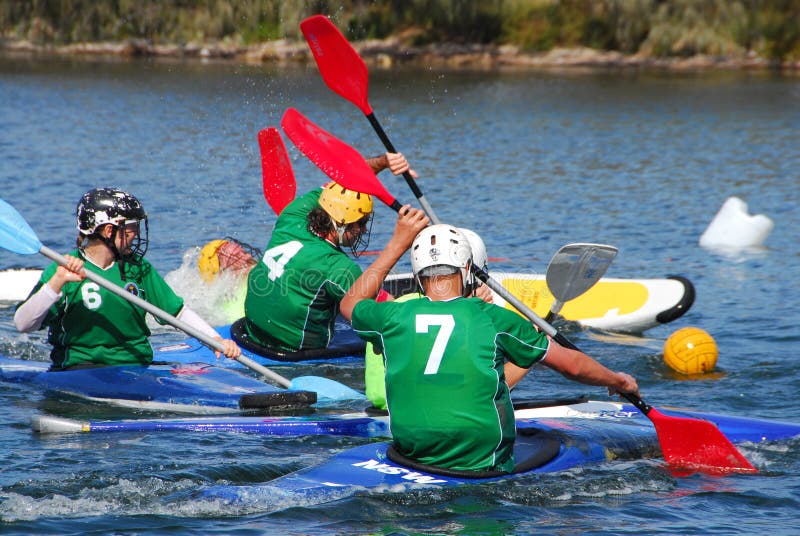 Canoe Water Polo Match editorial stock photo. Image of together 4236983