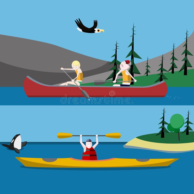 Canoeing Kayaking Flat Illustrations 63345129 