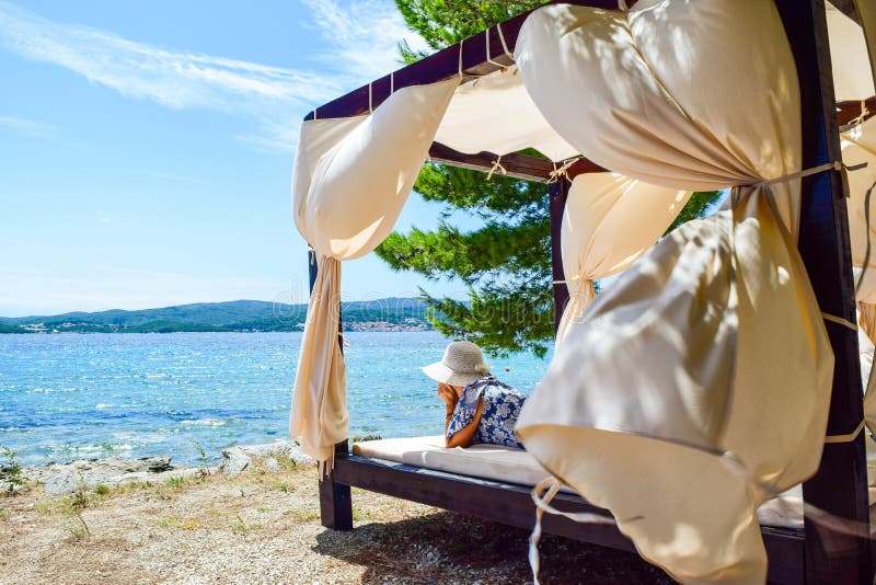 Canopy Bed Beach stock photo. Image of outdoors, korcula 161393088