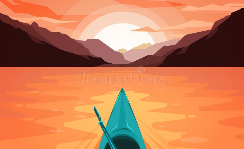 Canoë sur le lac Coucher du soleil illustration stock Canoë sur le lac Coucher du soleil illustration stock