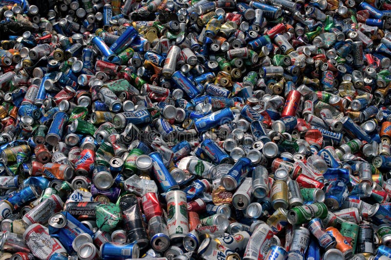 Cans aluminum pile stock image.
