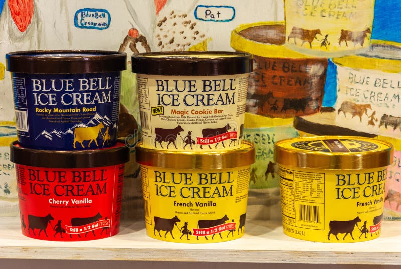 Cans of Blue Bell ice cream