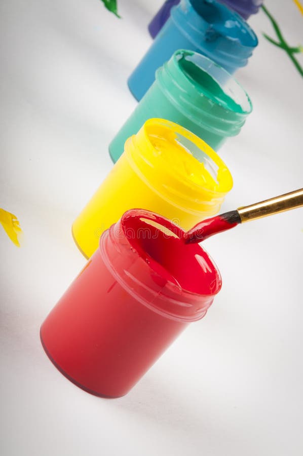 Vibrant colors paint cans stock photo. Image of secondary - 9759042