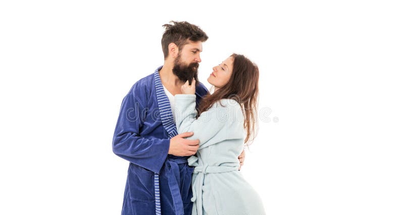 Weary but pleased. Couple in love. Family couple in robes. Sleepy man and woman. Good night. Weary but pleased. Couple in love. Family couple in robes. Sleepy man and woman. Good night.