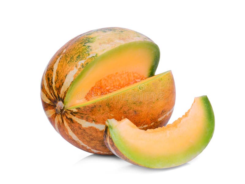 Cantaloup mûr entier et de tranche d'isolement sur le blanc photographie stock libre de droits Cantaloup mûr entier et de tranche d'isolement sur le blanc photographie stock libre de droits