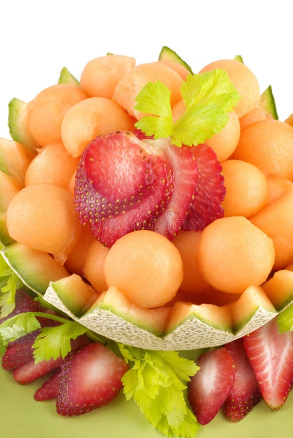 Cantaloupe Melon Balls And Strawberries Stock Photography Image 8723472