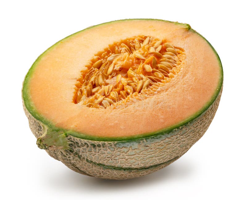 Sección de corte transversal de melodía de Cantaloupe aislada sobre fondo blanco. El archivo contiene la ruta de recorte imagenes de archivo