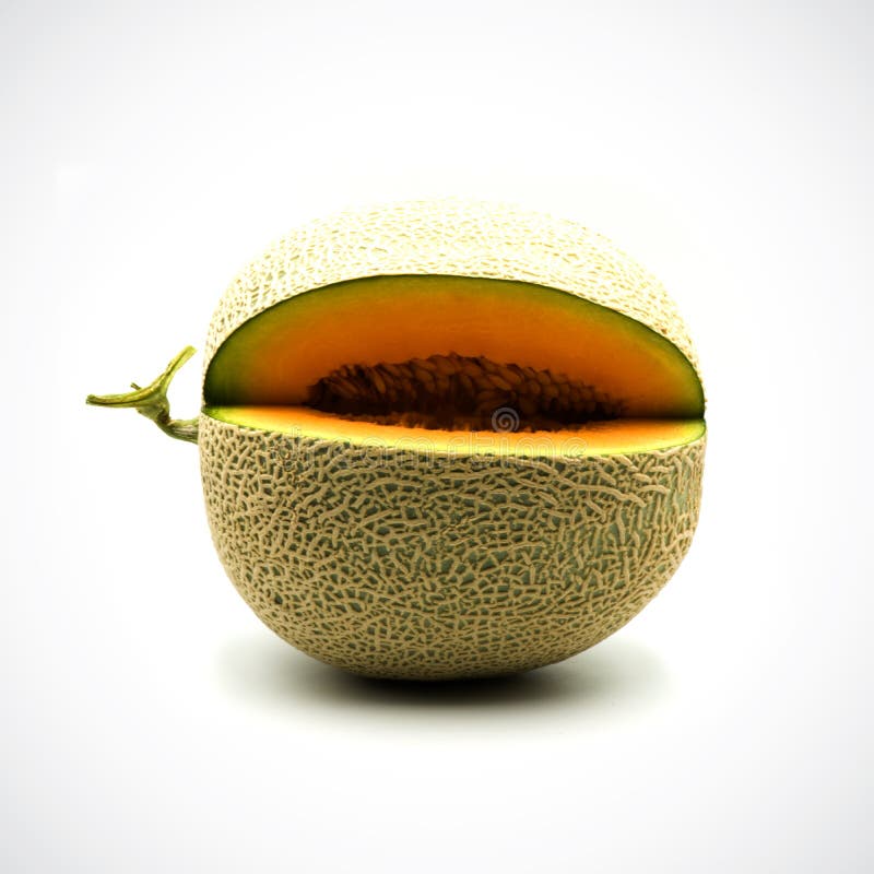 Cantaloupe Melon,with Orange Flesh on the White Blackground Stock Photo