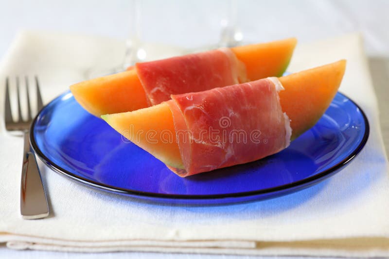 Cantaloupe with prosciutto stock photo. Image of french 3879658