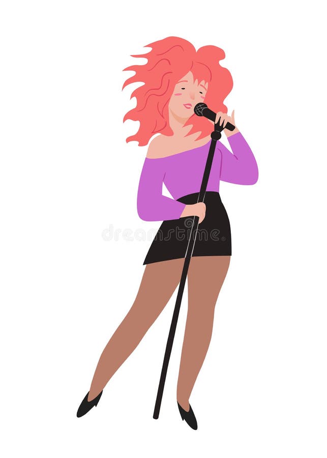 cantante La muchacha sostiene el micrófono y canta Ejemplo del vector de la gente del carácter stock de ilustración cantante La muchacha sostiene el micrófono y canta Ejemplo del vector de la gente del carácter stock de ilustración