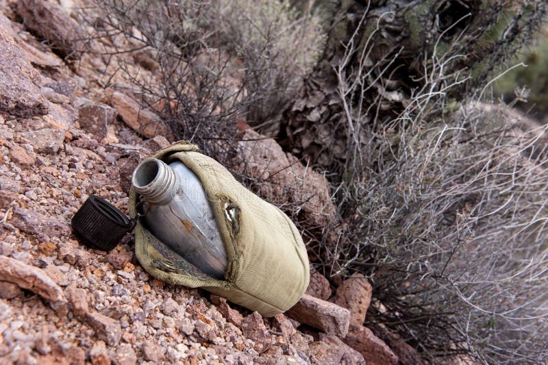 Canteen in desert stock photo. Image of equipment, camping 28484118