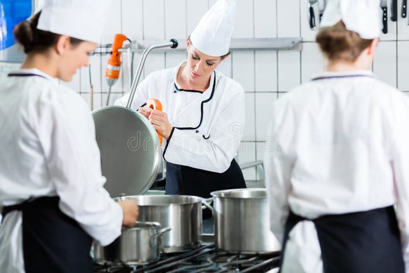 Canteen kitchen with chefs during service