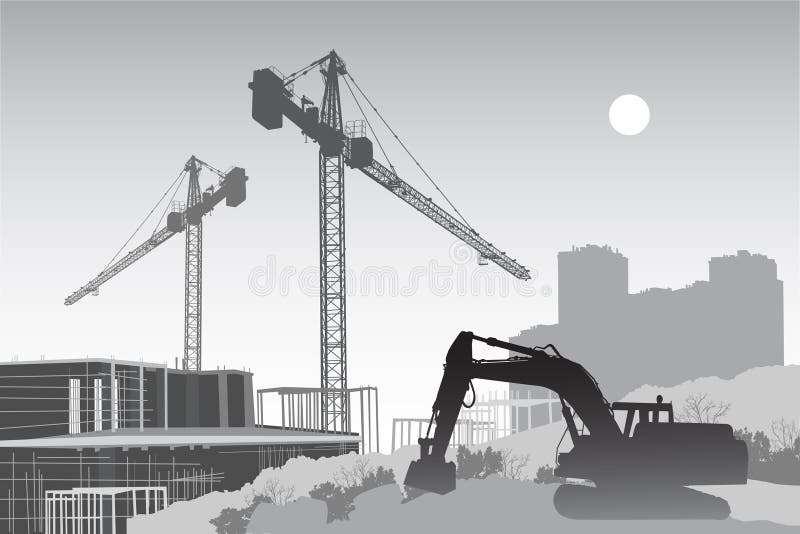 Cantiere con le gru illustrazione vettoriale