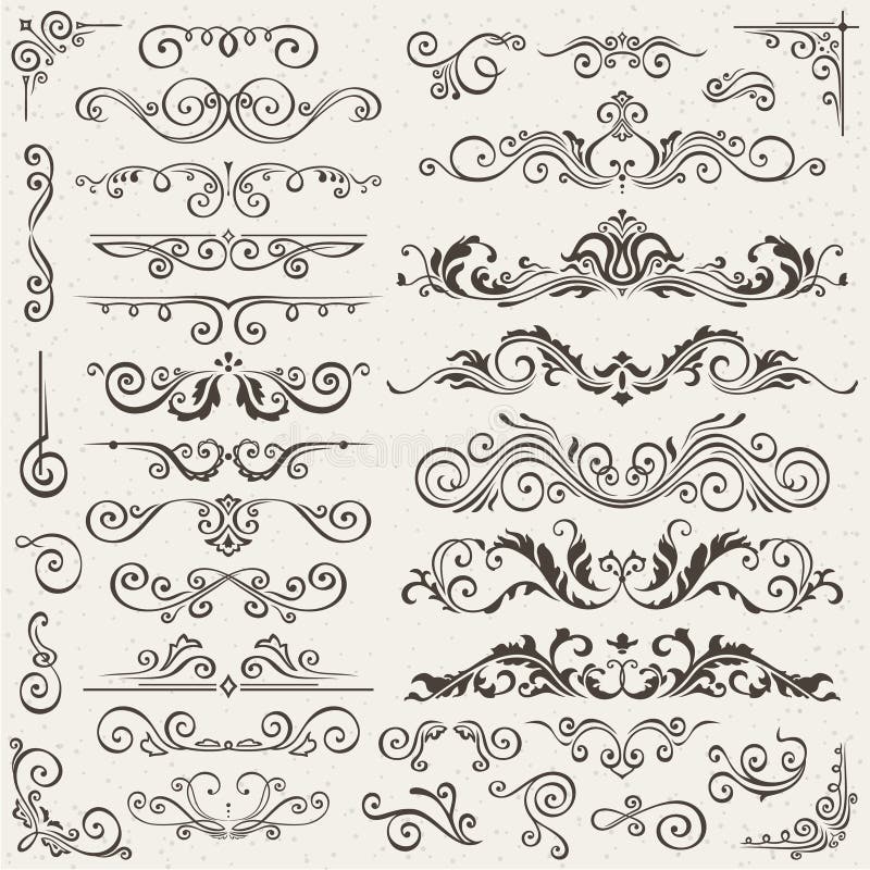 Canto da beira do Flourish e coleção dos elementos do quadro Convite do cartão do vetor Grunge vitoriano caligráfico casamento Canto da beira do Flourish e coleção dos elementos do quadro Convite do cartão do vetor Grunge vitoriano caligráfico casamento