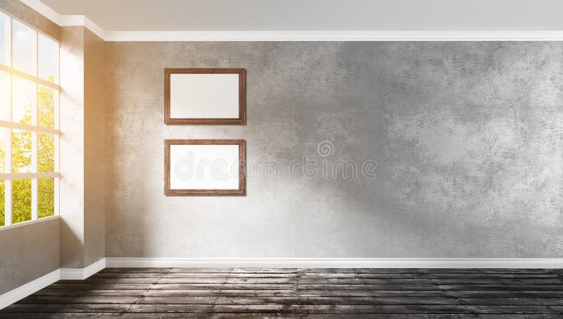 Canto vazio moderno grande da sala com quadros de madeira