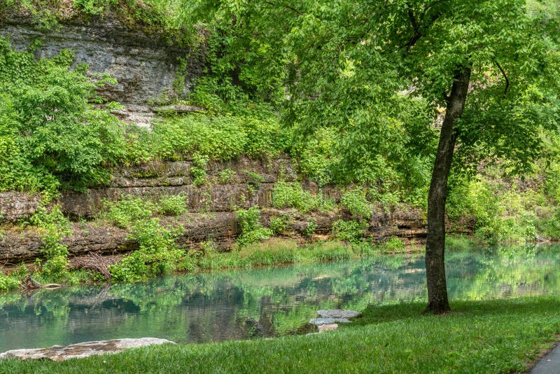 Canyon rock wall with reflections in green water stock photos Canyon rock wall with reflections in green water stock photos