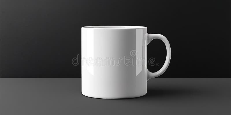 Cană de cafea albă minimalistă pe suprafață întunecată cu textură netedă și design modern stock image