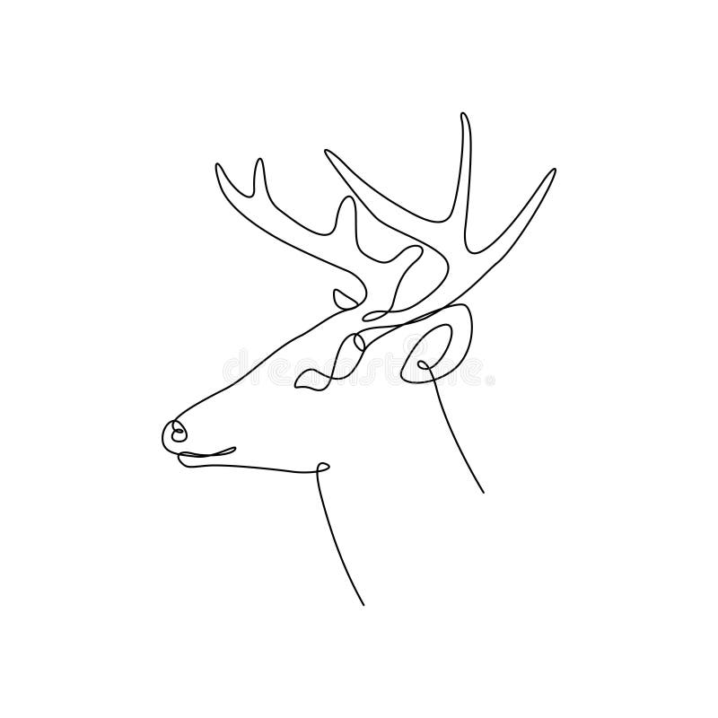 Cap de cerb cu o linie continuă cu vedere laterală cu coarne. ilustrare stoc. vector illustration