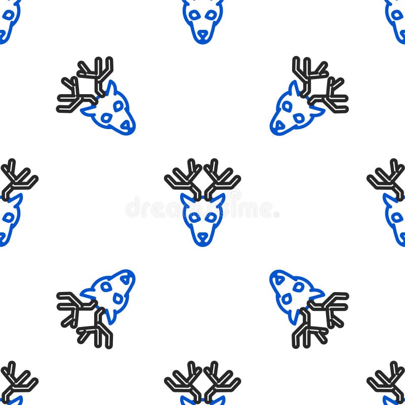 Cap de cerb linie cu coarne de cerb izolate cu model fără sudură pe fond alb. concept contur colorat. vector royalty free illustration