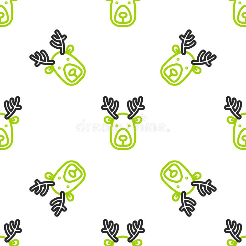 Cap de cerb linie cu coarne de cerb izolate cu model fără sudură pe fond alb. vector stock illustration