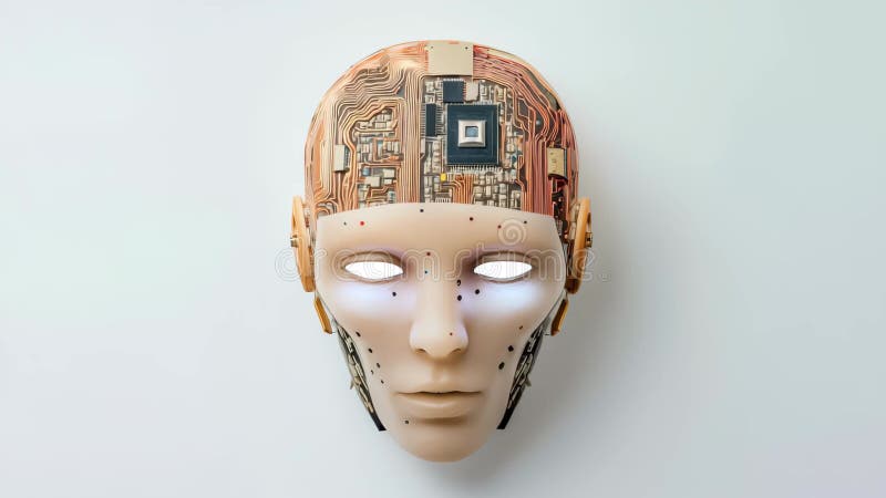 Cap de robot futurist cu design de plăci cu circuite și caracteristici elegante royalty free illustration