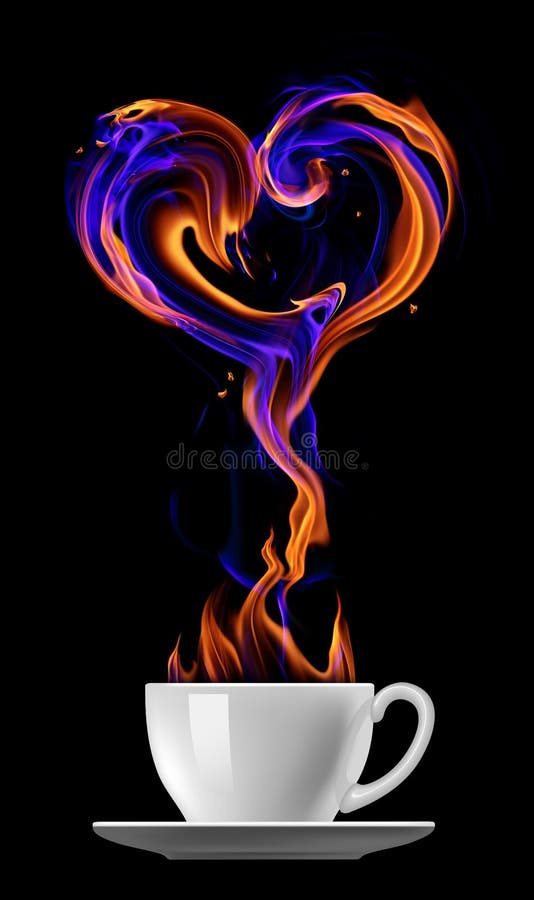 Cap with steam, fire heart symbol vector illustration