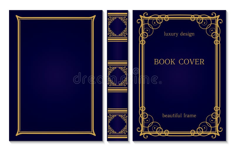 Capa de livros e ornamento da coluna. imagens antigas vintage. design real do estilo dourado e azul escuro. borda a imprimir nas c