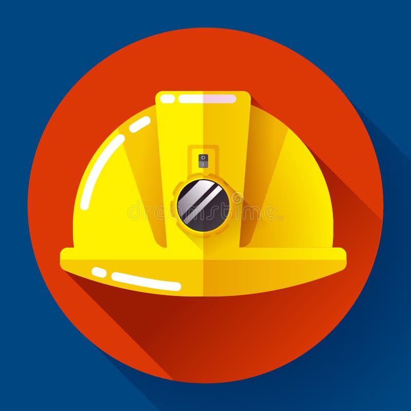 Capacete amarelo do trabalhador da construção com ícone da lanterna elétrica Estilo liso do projeto ilustração stock Capacete amarelo do trabalhador da construção com ícone da lanterna elétrica Estilo liso do projeto ilustração stock