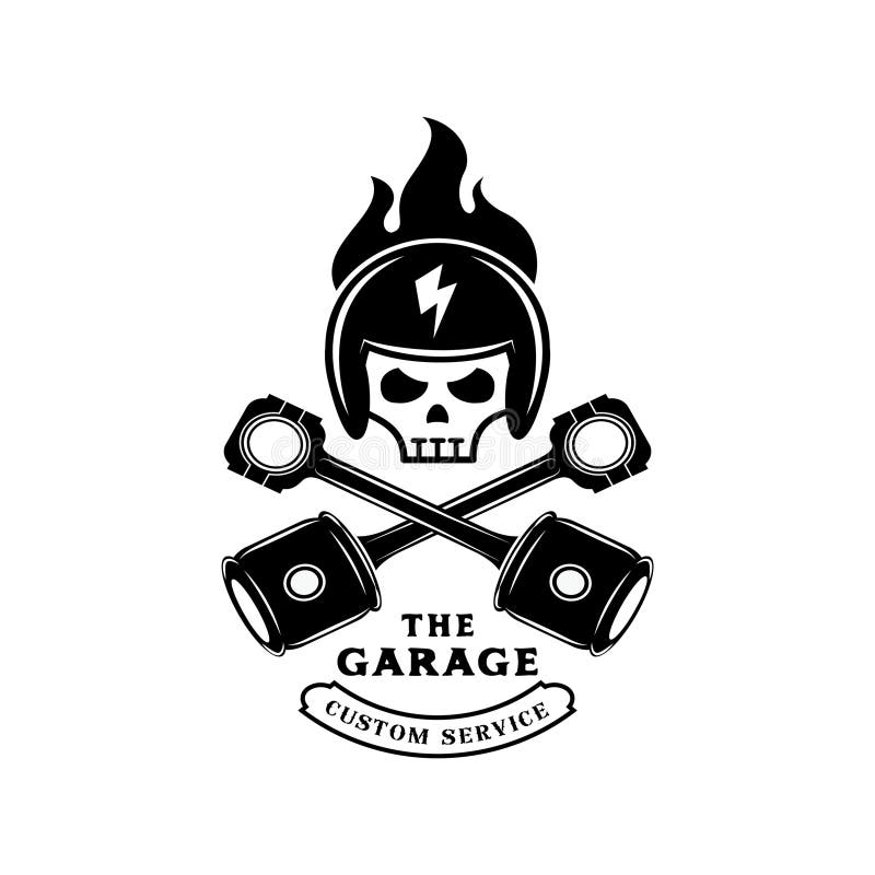 Capacete do crânio no fogo com logotipo do pistão ilustração do vetor Capacete do crânio no fogo com logotipo do pistão ilustração do vetor