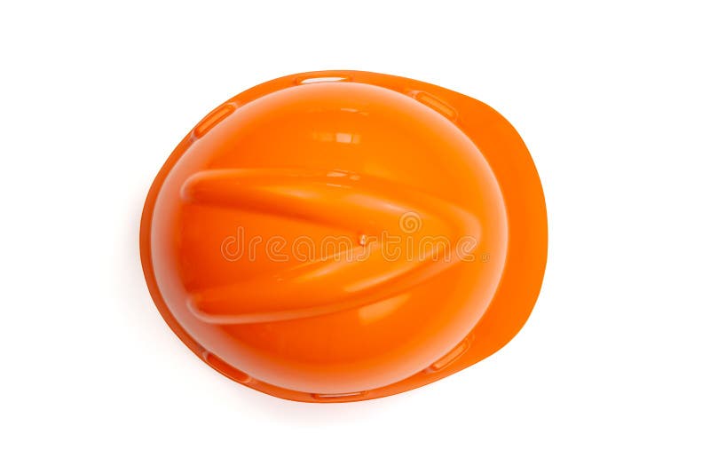 Capacete do engenheiro de segurança laranja de visão superior com caminho de recorte plano de fundo branco isolado fotos de stock royalty free