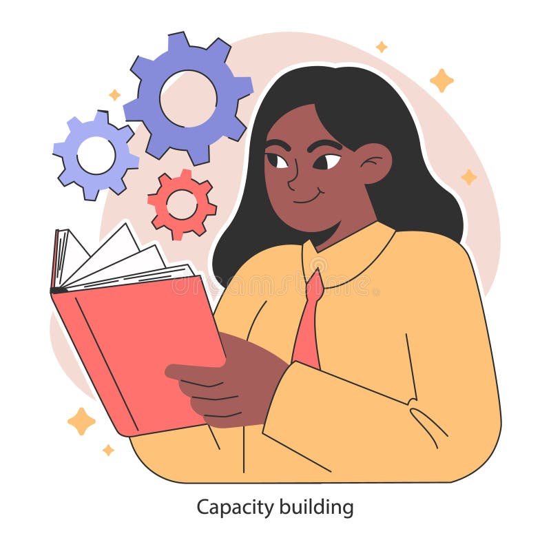 Capacity building. Engaged woman reading, gaining knowledge. Continuous royalty free illustration