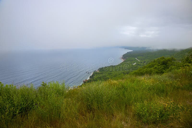 Cape Breton, Nova Scotia Coastline At Cabot Trail On An Overcast Day royalty free stock photography