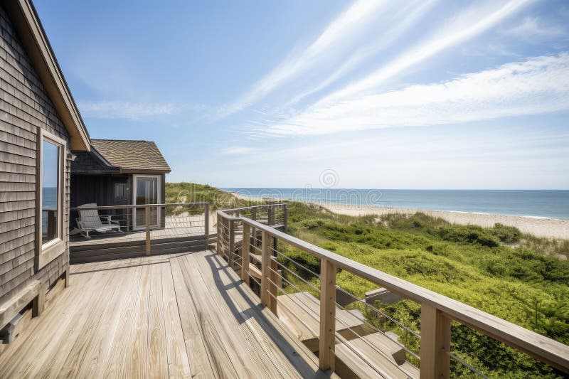Cape Cod House with Deck and View of the Beach Stock Photo Image of
