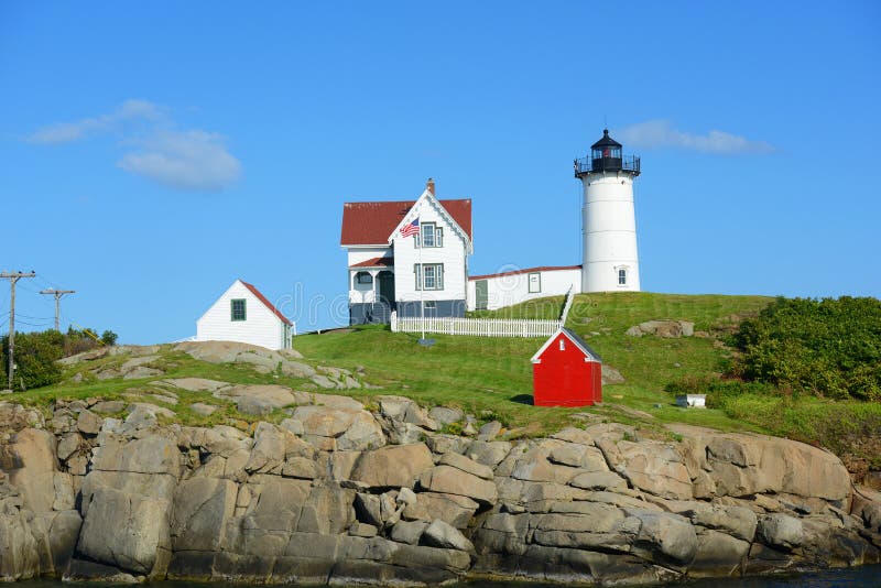 Cape Neddick Lighthouse, Old York Village, Maine Stock Photo - Image of ...