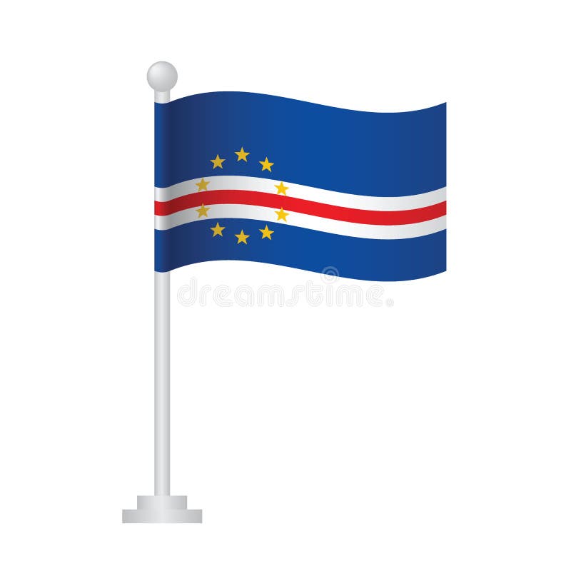 Cape Verde Flag. National Flag of Cape Verde on Pole Vector Stock