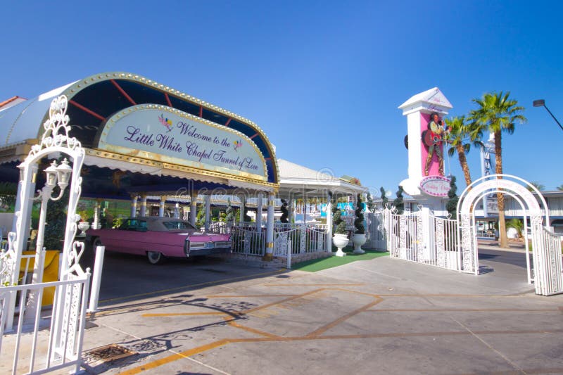 LAS VEGAS, NV - MAY 12: Landmark Little White Wedding Chapel in Las Vegas NV seen on May 12, 2012. Established in 1951 it has been the site of many quickie celebrity weddings. LAS VEGAS, NV - MAY 12: Landmark Little White Wedding Chapel in Las Vegas NV seen on May 12, 2012. Established in 1951 it has been the site of many quickie celebrity weddings