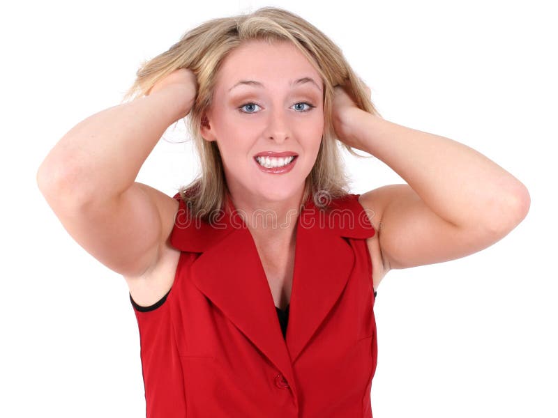 Capelli di tiro della donna di affari fuori frustrati immagini stock libere da diritti Capelli di tiro della donna di affari fuori frustrati immagini stock libere da diritti