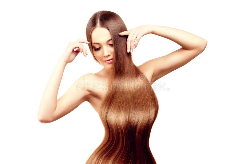 Capelli lunghi hairstyle Salone di capelli Modello di moda con capelli brillanti fotografie stock Capelli lunghi hairstyle Salone di capelli Modello di moda con capelli brillanti fotografie stock