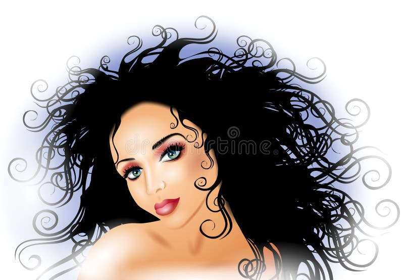 Capelli neri lunghi della giovane bella donna royalty illustrazione gratis Capelli neri lunghi della giovane bella donna royalty illustrazione gratis
