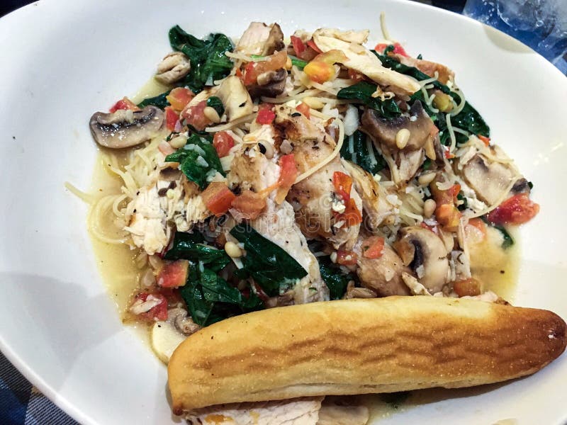 Capellini and Chicken Breast with Spinach Stock Photo Image of cheese