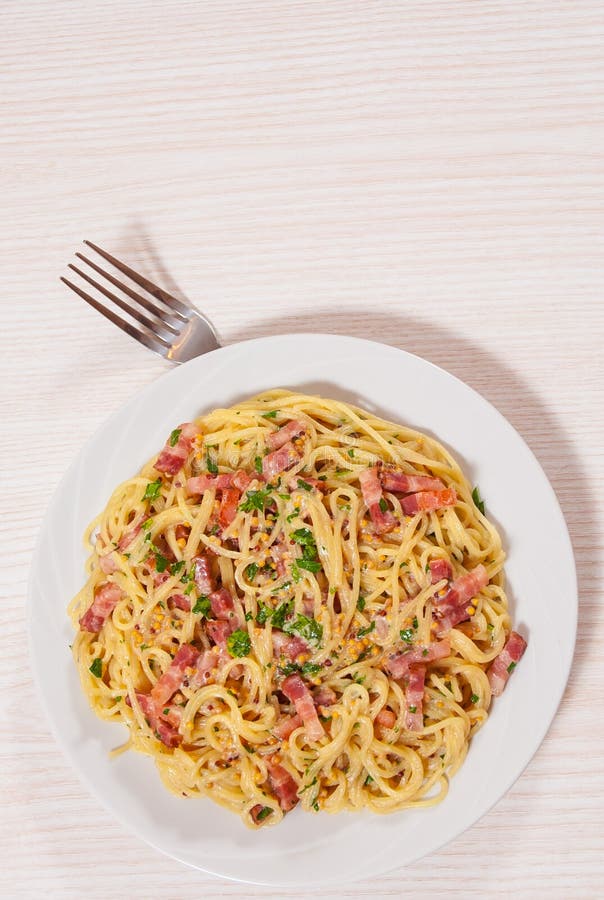 Capellini Pasta and Sauce with Bacon Stock Image Image of fresh