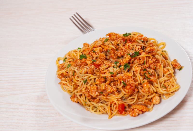 Capellini Pasta with Tomato and Meat Sauce Stock Image Image of food, dinner 63335979