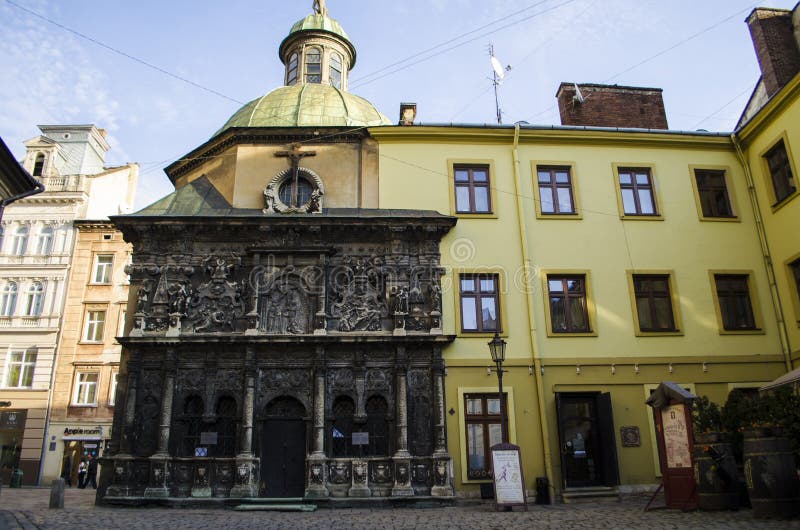 Capilla de la familia de Boim, centro histórico de Lviv, Ucrania Patrimonio mundial de la UNESCO imágenes de archivo libres de regalías Capilla de la familia de Boim, centro histórico de Lviv, Ucrania Patrimonio mundial de la UNESCO imágenes de archivo libres de regalías