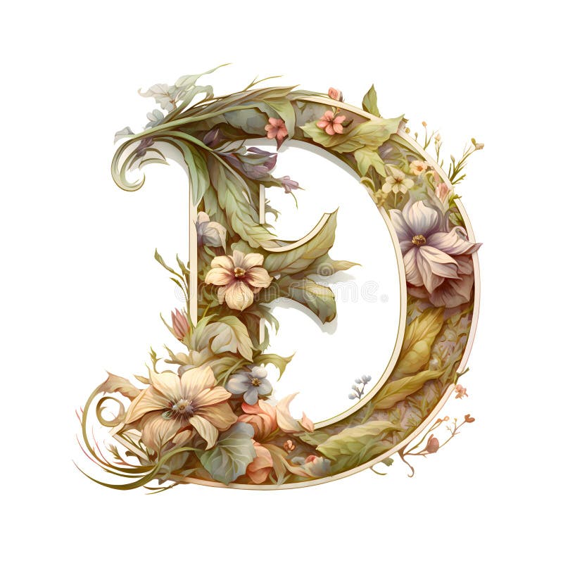 Capital Letter of the Alphabet D in Decorative Style with Flowers ...