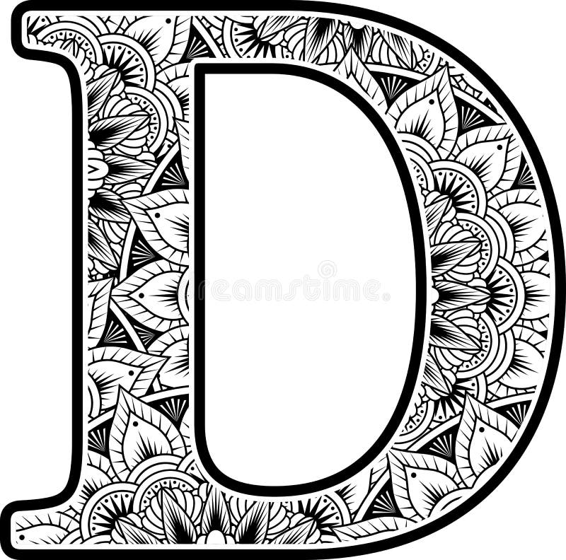 Mandala Inspiration Abstract Flowers Capital Letter D Stock Vector ...