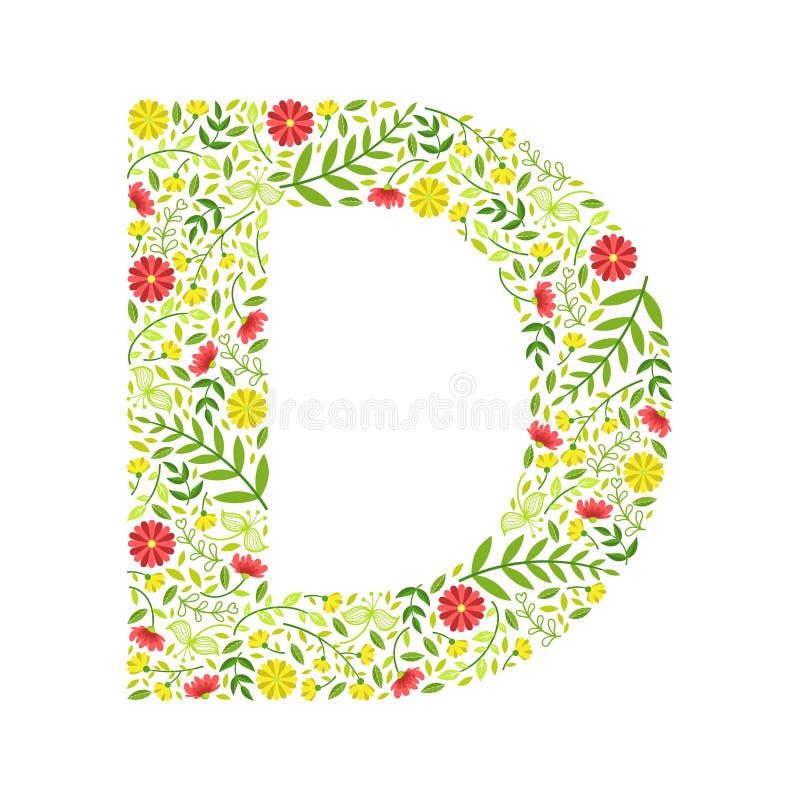 Capital Letter D, Green Floral Alphabet Element, Font Uppercase Letter ...